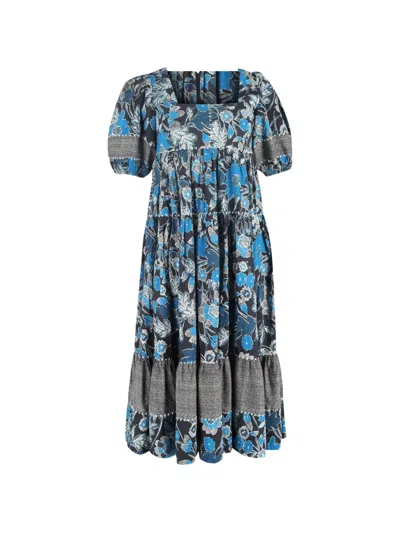 Pre-owned Ulla Johnson Floral-print Tiered Midi Dress In Blue