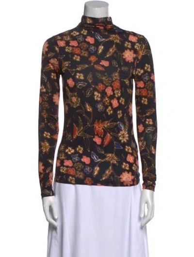 Pre-owned Ulla Johnson Floral Print Turtleneck Top In Black