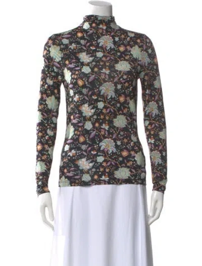 Pre-owned Ulla Johnson Floral Print Turtleneck Top In Black