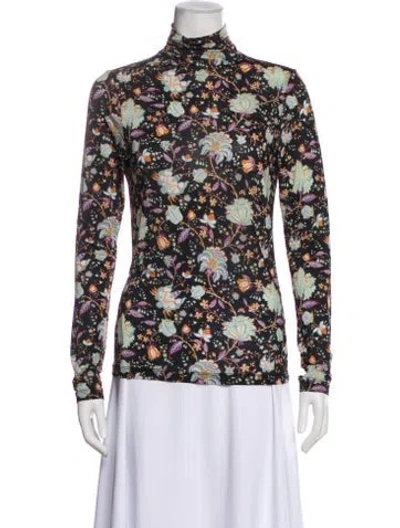 Pre-owned Ulla Johnson Floral Print Turtleneck Top In Black