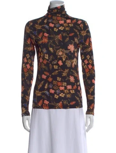 Pre-owned Ulla Johnson Floral Print Turtleneck Top In Black