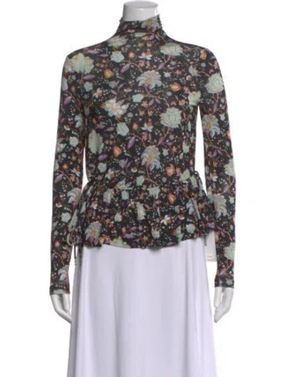 Pre-owned Ulla Johnson Floral Print Turtleneck Top In Black