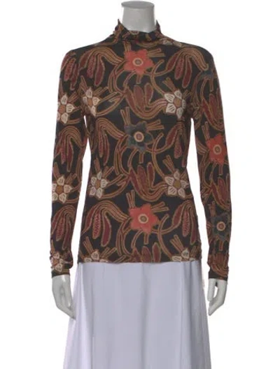 Pre-owned Ulla Johnson Floral Print Turtleneck Top In Black