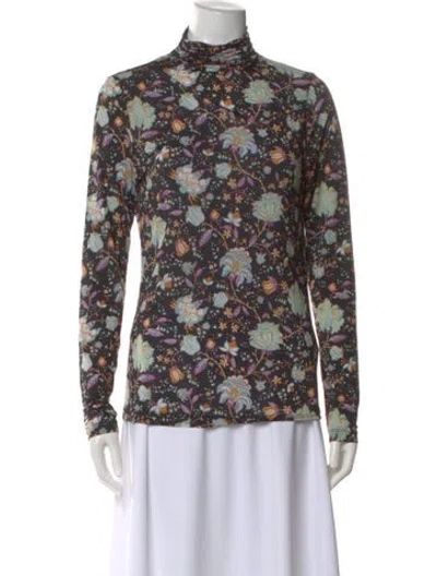 Pre-owned Ulla Johnson Floral Print Turtleneck Top In Black