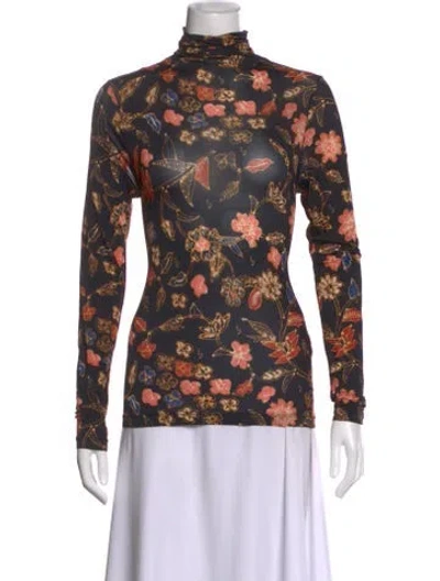 Pre-owned Ulla Johnson Floral Print Turtleneck Top In Black