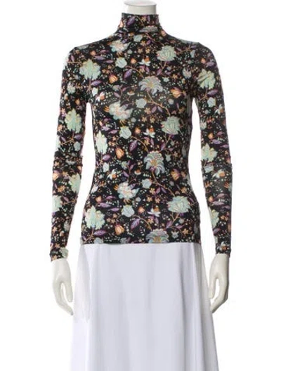 Pre-owned Ulla Johnson Floral Print Turtleneck Top In Blue