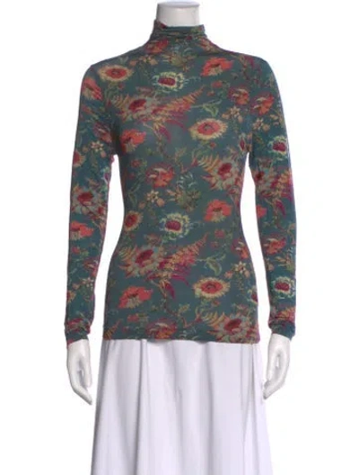 Pre-owned Ulla Johnson Floral Print Turtleneck Top In Blue