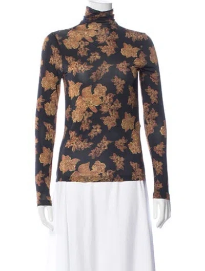 Pre-owned Ulla Johnson Floral Print Turtleneck Top In Blue