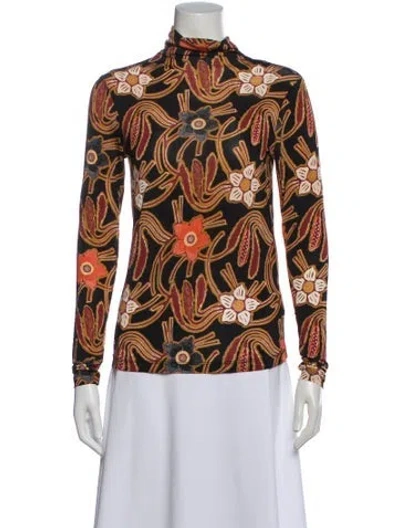 Pre-owned Ulla Johnson Floral Print Turtleneck Top In Brown