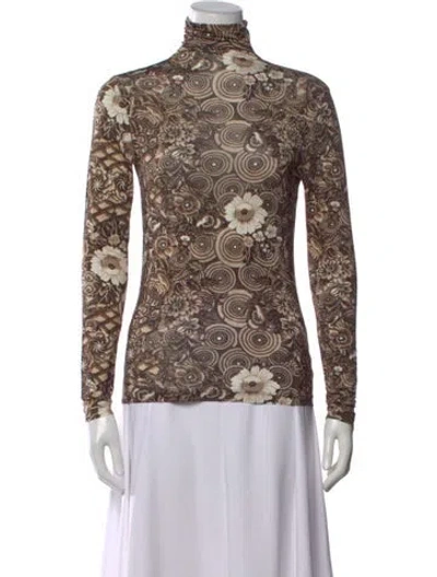 Pre-owned Ulla Johnson Floral Print Turtleneck Top In Brown