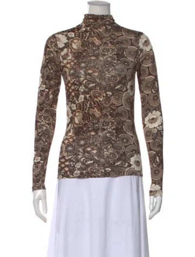 Pre-owned Ulla Johnson Floral Print Turtleneck Top In Brown