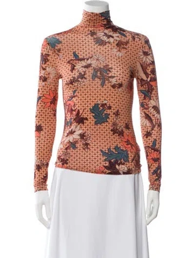 Pre-owned Ulla Johnson Floral Print Turtleneck Top In Orange