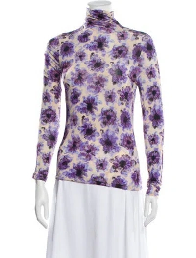 Pre-owned Ulla Johnson Floral Print Turtleneck Top In Purple
