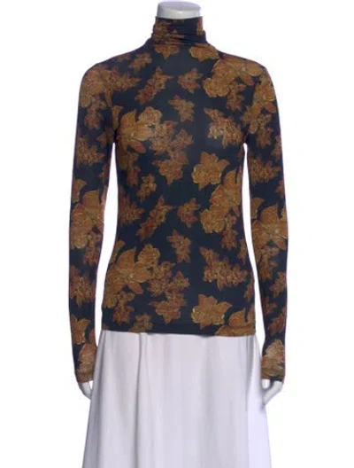 Pre-owned Ulla Johnson Floral Print Turtleneck Top W/ Tags In Blue