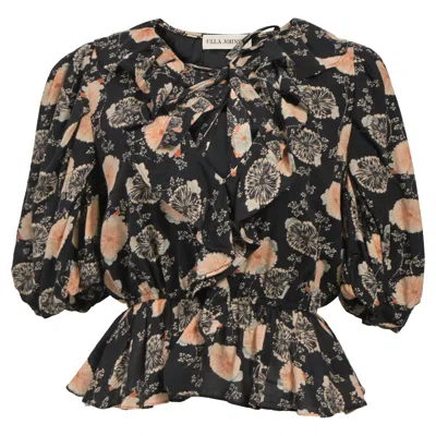 Ulla Johnson Floral Print V-neck Blouse In Black Cotton