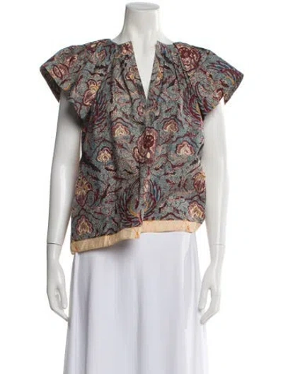 Pre-owned Ulla Johnson Floral Print V-neck Blouse