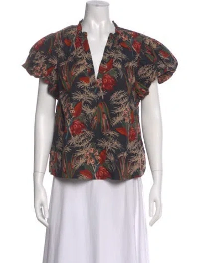 Pre-owned Ulla Johnson Floral Print V-neck Blouse In Black