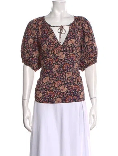 Pre-owned Ulla Johnson Floral Print V-neck Blouse In Black