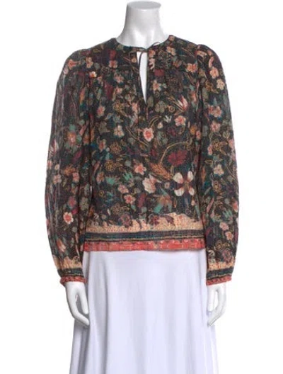 Pre-owned Ulla Johnson Floral Print V-neck Blouse In Black