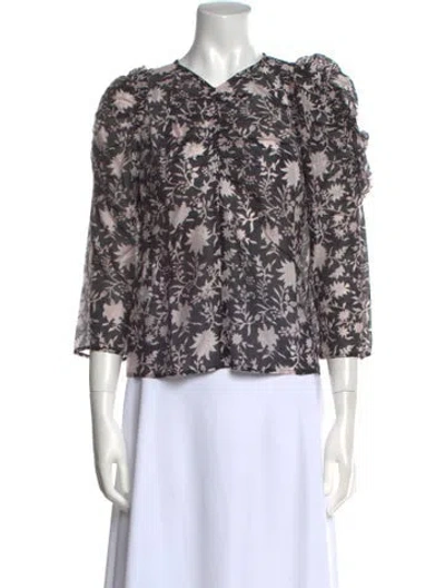 Pre-owned Ulla Johnson Floral Print V-neck Blouse In Black