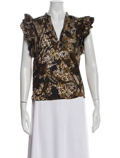 Pre-owned Ulla Johnson Floral Print V-neck Blouse In Black