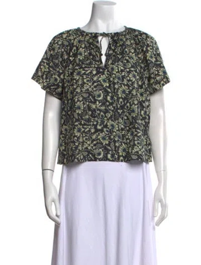 Pre-owned Ulla Johnson Floral Print V-neck Blouse In Black