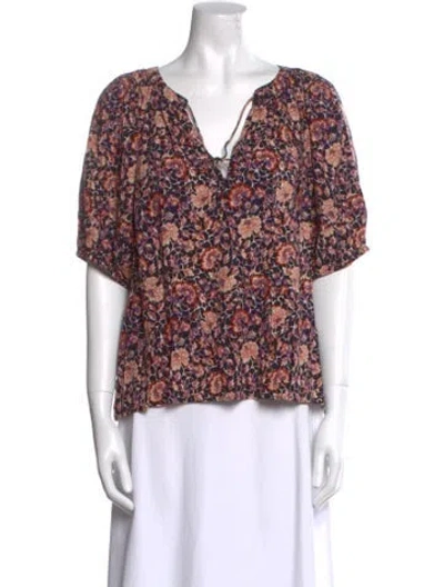 Pre-owned Ulla Johnson Floral Print V-neck Blouse In Black