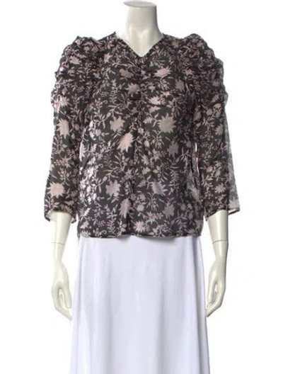 Pre-owned Ulla Johnson Floral Print V-neck Blouse In Black