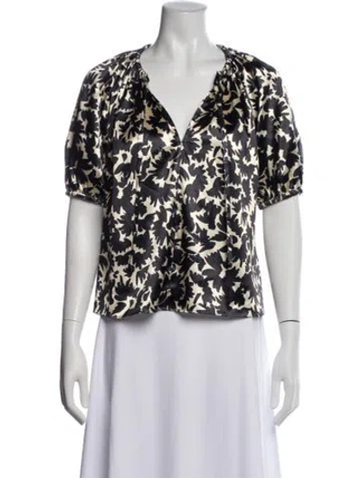 Pre-owned Ulla Johnson Floral Print V-neck Blouse In Black