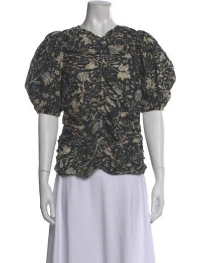 Pre-owned Ulla Johnson Floral Print V-neck Blouse In Black