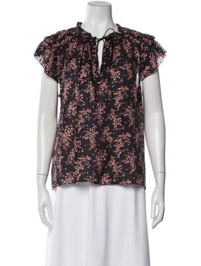 Pre-owned Ulla Johnson Floral Print V-neck Blouse In Black