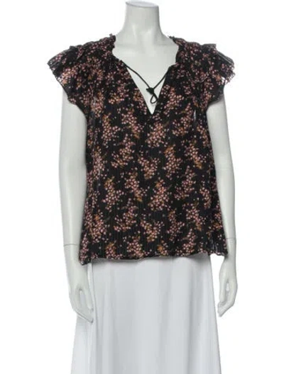 Pre-owned Ulla Johnson Floral Print V-neck Blouse In Black