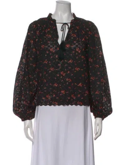 Pre-owned Ulla Johnson Floral Print V-neck Blouse In Black