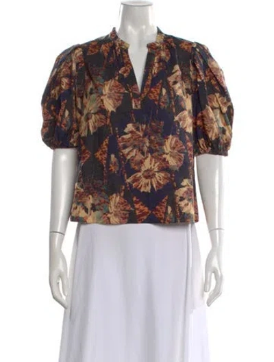 Pre-owned Ulla Johnson Floral Print V-neck Blouse In Black