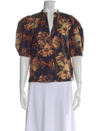 Pre-owned Ulla Johnson Floral Print V-neck Blouse In Black