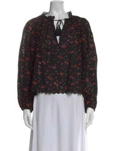 Pre-owned Ulla Johnson Floral Print V-neck Blouse In Black