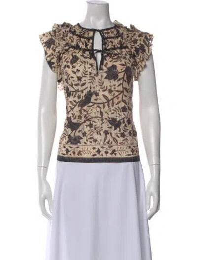 Pre-owned Ulla Johnson Floral Print V-neck Blouse In Black