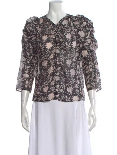 Pre-owned Ulla Johnson Floral Print V-neck Blouse In Black