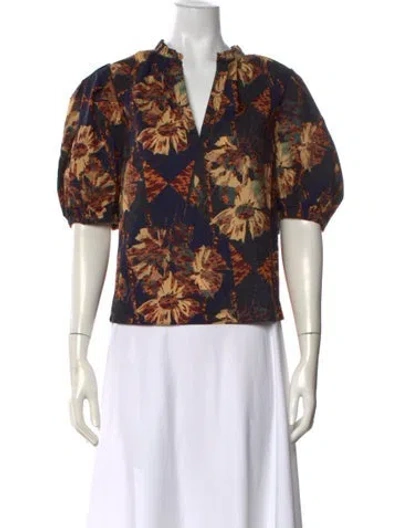 Pre-owned Ulla Johnson Floral Print V-neck Blouse In Black