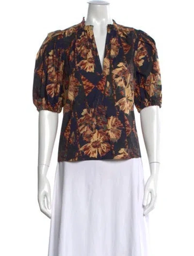Pre-owned Ulla Johnson Floral Print V-neck Blouse In Black
