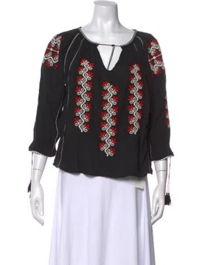 Pre-owned Ulla Johnson Floral Print V-neck Blouse In Black