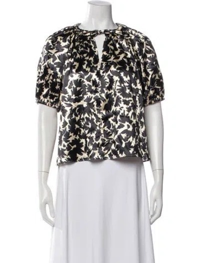 Pre-owned Ulla Johnson Floral Print V-neck Blouse In Black