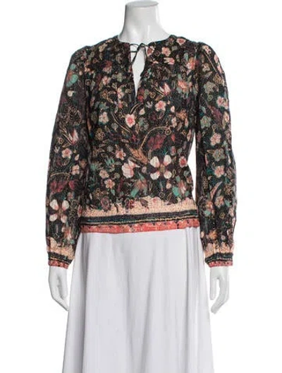 Pre-owned Ulla Johnson Floral Print V-neck Blouse In Black