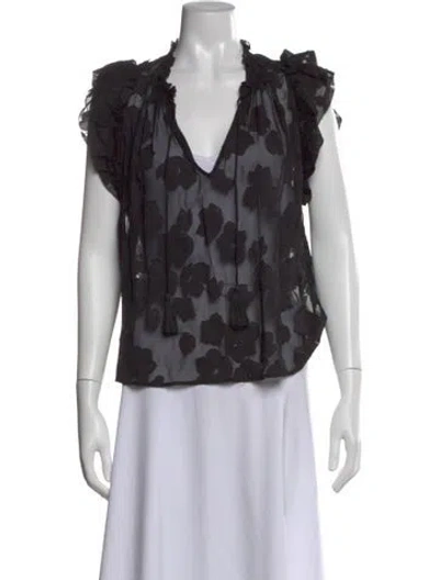 Pre-owned Ulla Johnson Floral Print V-neck Blouse In Black
