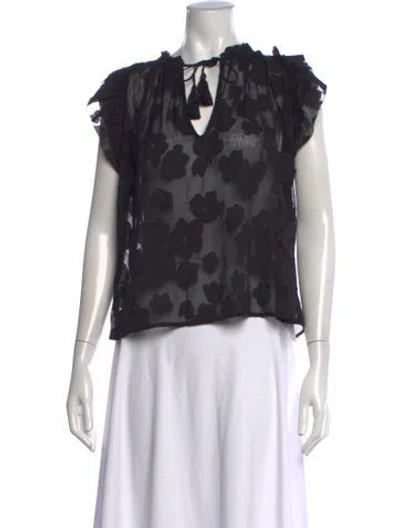 Pre-owned Ulla Johnson Floral Print V-neck Blouse In Black