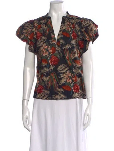 Pre-owned Ulla Johnson Floral Print V-neck Blouse In Black