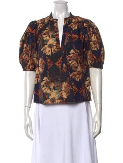 Pre-owned Ulla Johnson Floral Print V-neck Blouse In Black