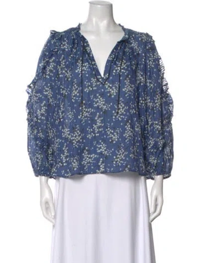 Pre-owned Ulla Johnson Floral Print V-neck Blouse In Blue