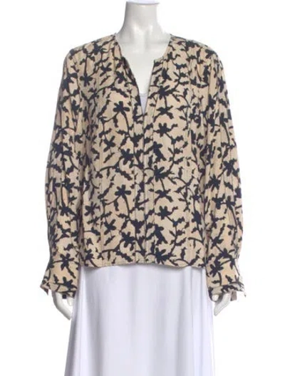 Pre-owned Ulla Johnson Floral Print V-neck Blouse In Blue
