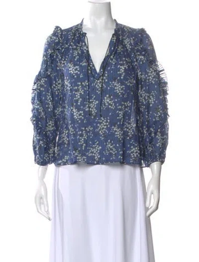 Pre-owned Ulla Johnson Floral Print V-neck Blouse In Blue